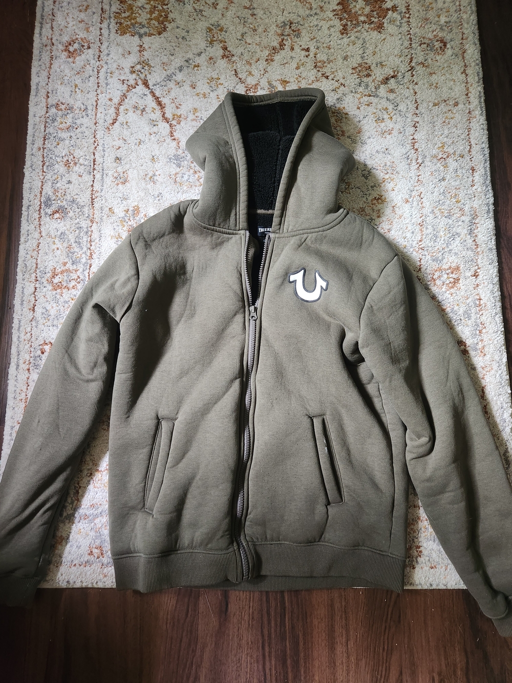 True Religion Men's Olive Green Zip-Up Hoodie